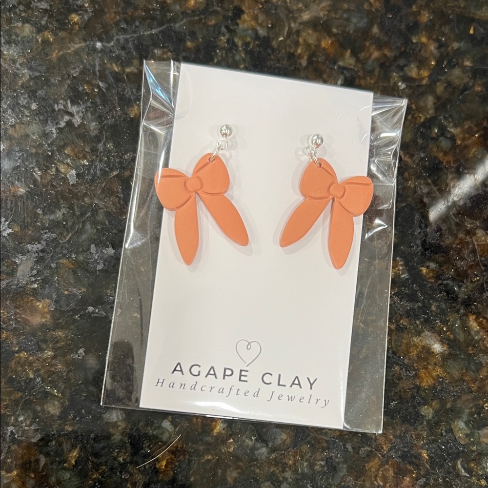 Agape Clay Handcrafted Polymer Clay Bow Earrings
